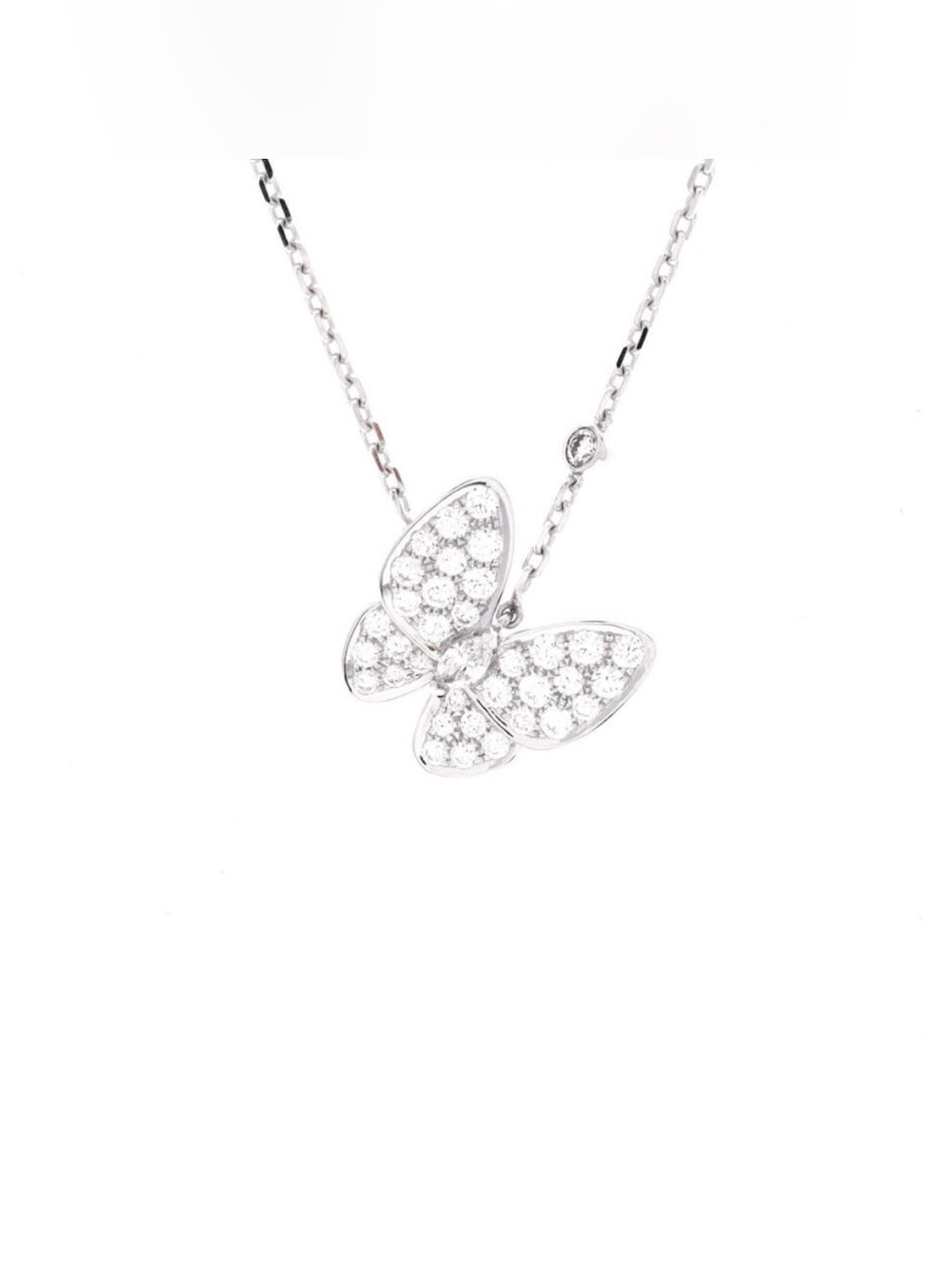 Van Cleef & Arpels Two Butterfly Pendant Necklace 18K White Gold Paved Diamond